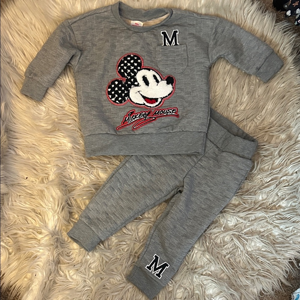 Gray Mickey Mouse Toddler Sweatshirt and Pants Set size 18 months
